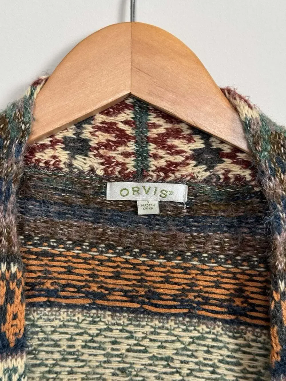 Orvis Women’s Multicolor Fair Isle Knit Open Front Long Sleeve Cardigan Sweater